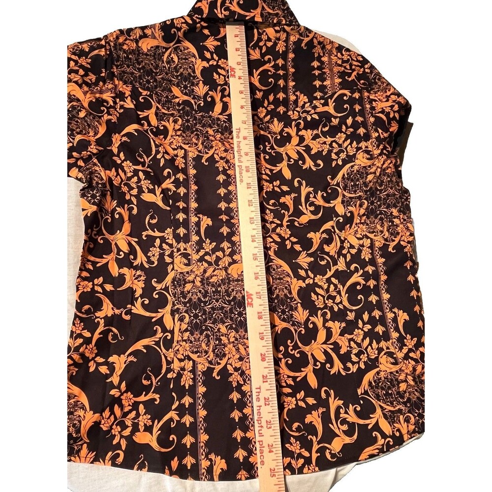 ACE of Diamond Women’s Western Snap Up Shirt Large Orange Black Floral Rodeo NEW - Picture 9 of 10